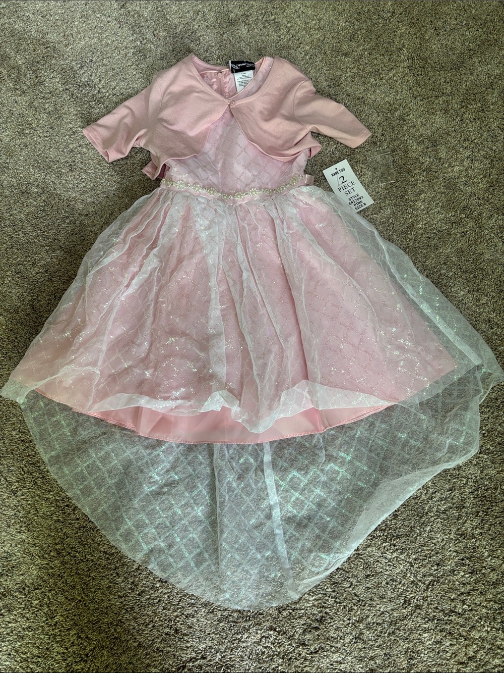 2-Piece Pink Sparkle Princess Dress Set for Girls size 8